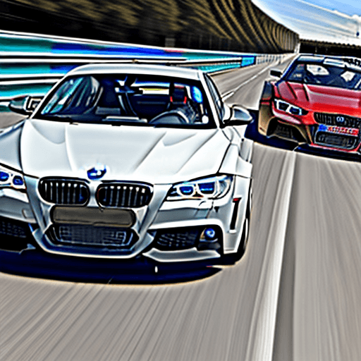 AI generated: bmw and audi racing in the big highway and both crashing into tres
