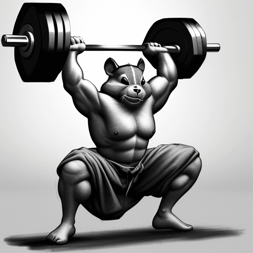 AI generated: create an charcoal image of a munk lifting weights 