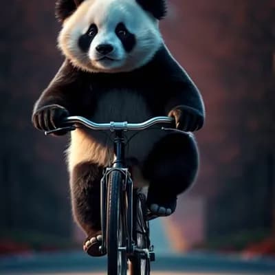 AI generated video: A cute panda riding bike in Full speed and falls from bike after hitting a pothole on the road