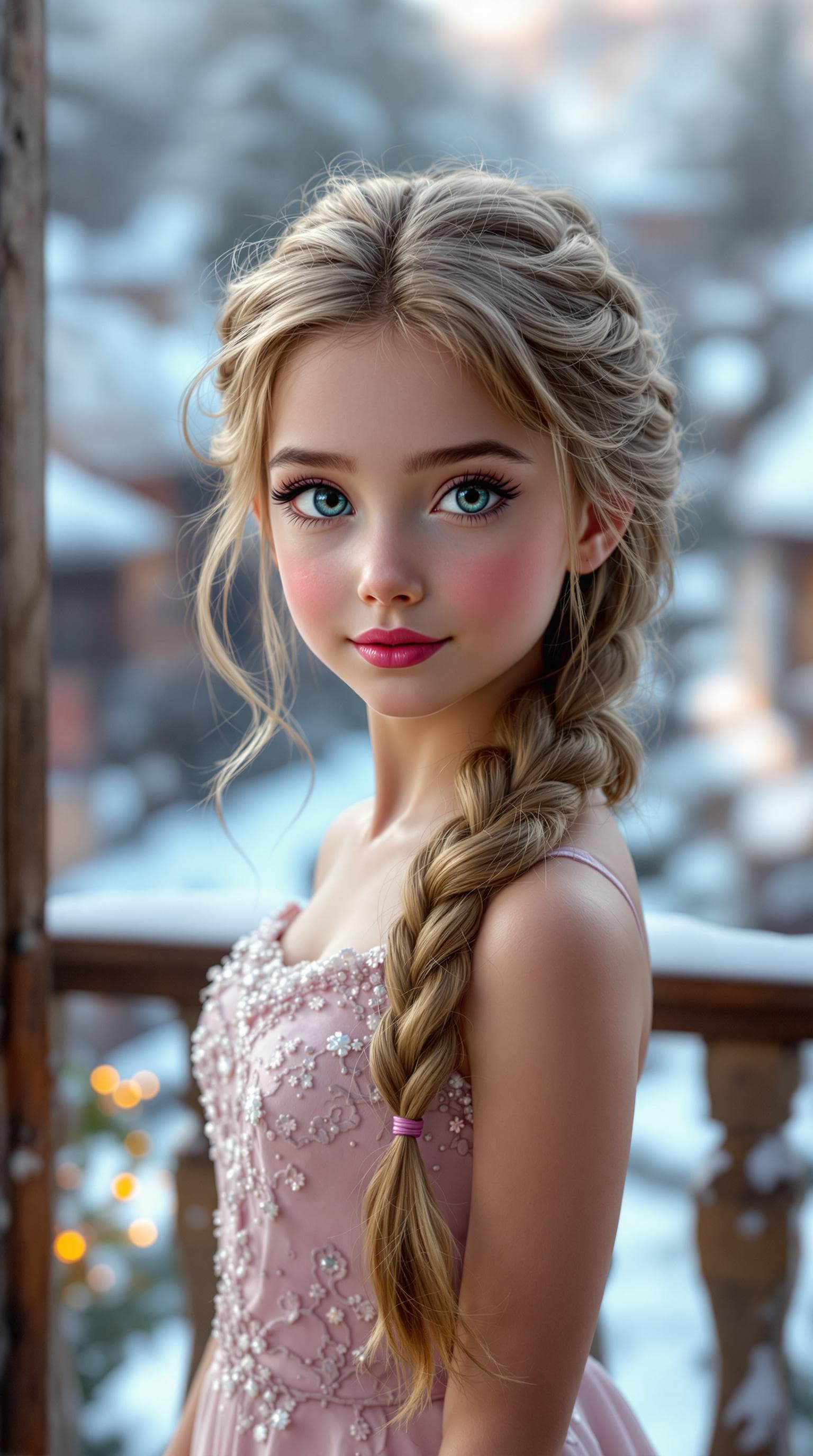 AI generated: a professional photo of a exceptionally beautiful girl in the world (age 7) Elsa, in a highly detail...