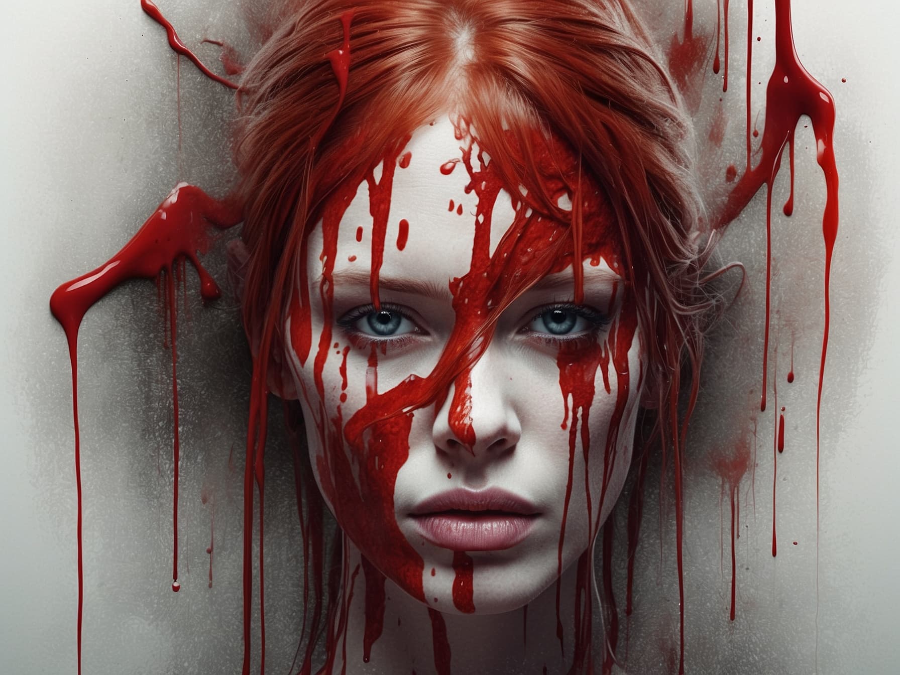 AI generated: a painting of a woman with blood dripping all over her face, a photorealistic painting by Gottfried ...