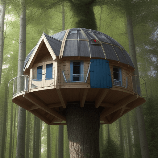 AI generated: Une cabane futuriste, percher dans un arbres 
