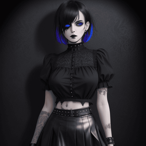 AI generated: ((masterpiece, best quality)), ((women)), (goth), ((blue eyes, detailed eyes, bright eyes, beautiful...