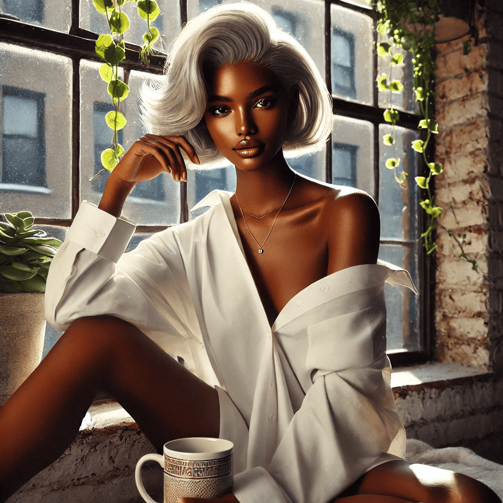 AI generated: "A hyper-realistic image of a confident African American woman with medium-length, straight, silver-...