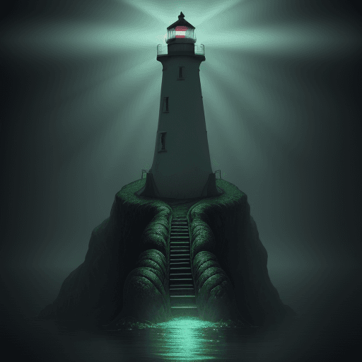 AI generated:  By H.P. Lovecraft,slimy monster at A lighthouse, its beam revealing stories in the mist.a creepy mo...