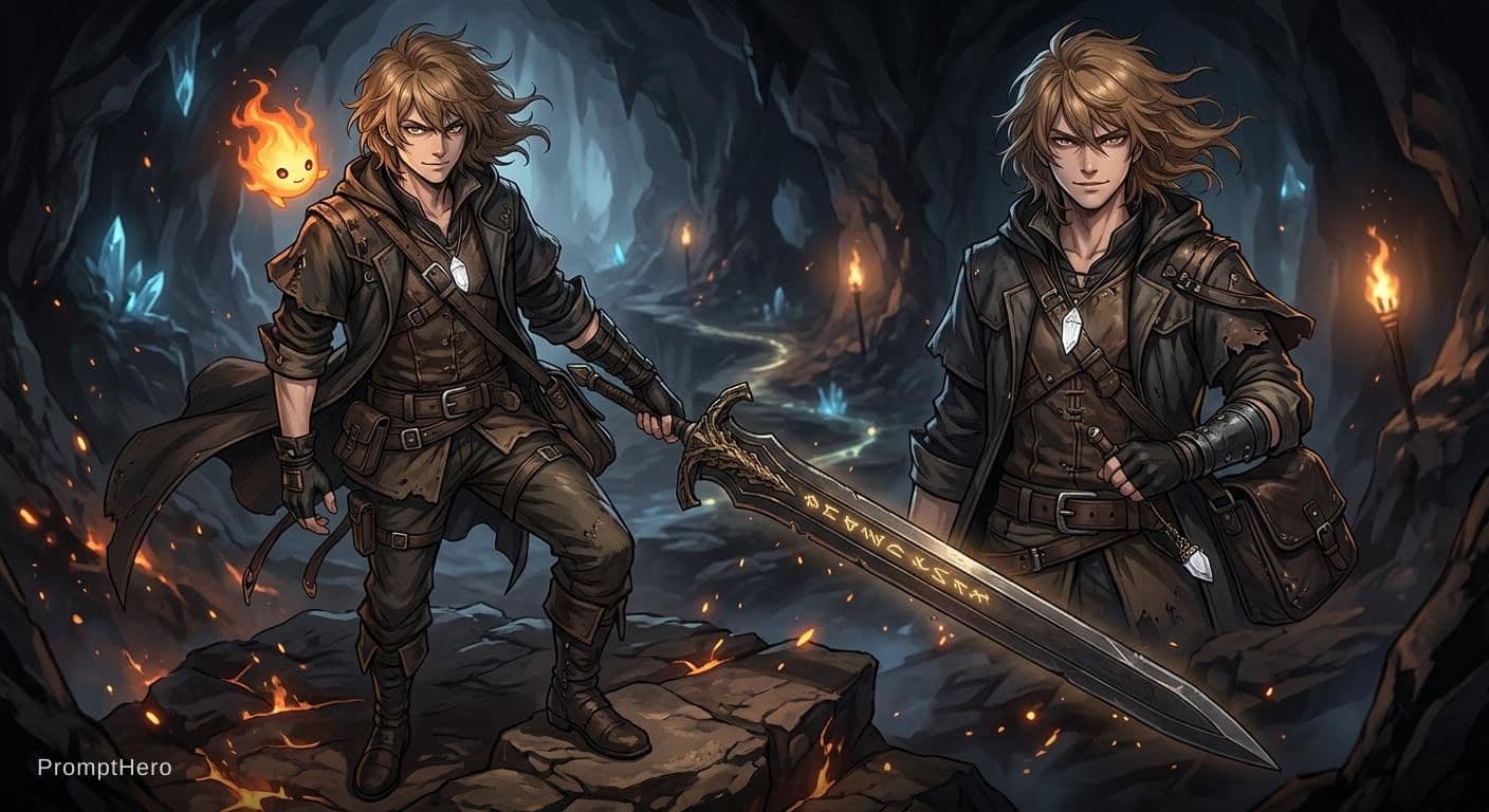 AI generated: Anime-style male character, Lars de Gaia. Young adult (18–25), tall and lean with an intimidating bu...