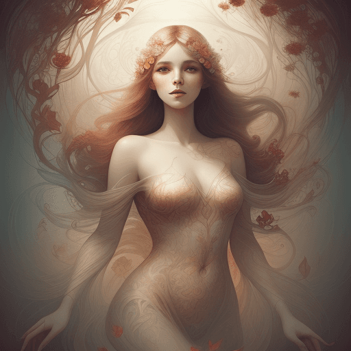 AI generated: beautiful woman floating in water, ethereal illustration, in the style of anna dittman, surrounded b...