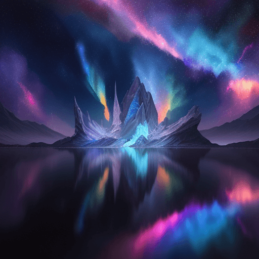 AI generated: Beautiful prismatic-plasma lake blue crystal, mounteins epic, digital painting,  extreme detail, 4k,...