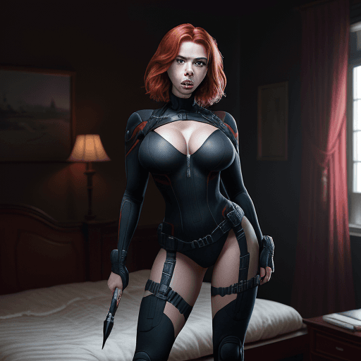 AI generated: ultra realistic photograph of scarlet Johansson, with huge breasts, full body visible, muscular body...