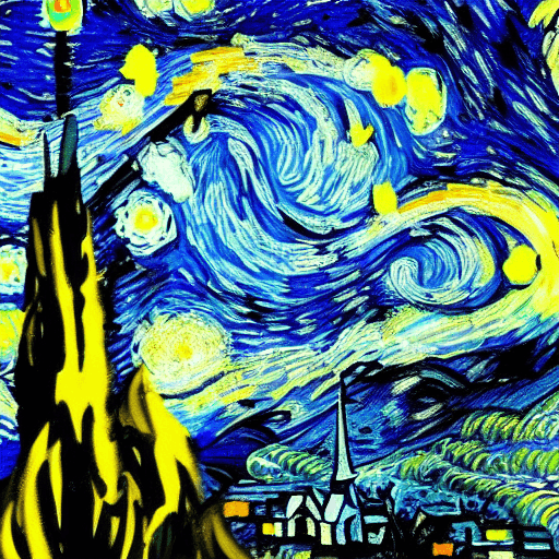 AI generated: Using the artistic style of Vincent van Gogh's "The Starry Night," imagine a unique interpretation o...