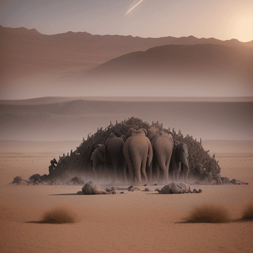 AI generated: photorealistic, lotr, destruction and death of 100 army of elephants due to a meteor shower , (f_sto...