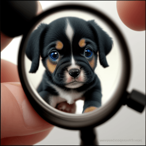 AI generated: Tiny puppy being observed under a microscope