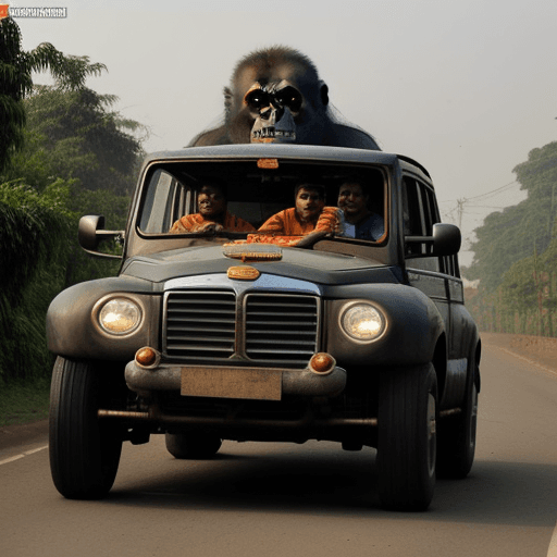 AI generated: king kong driving car in India