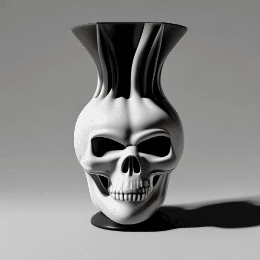 AI generated: ceramic vase, pottery art, modern art, Dune inspired, high quality, octane render, black, white skul...