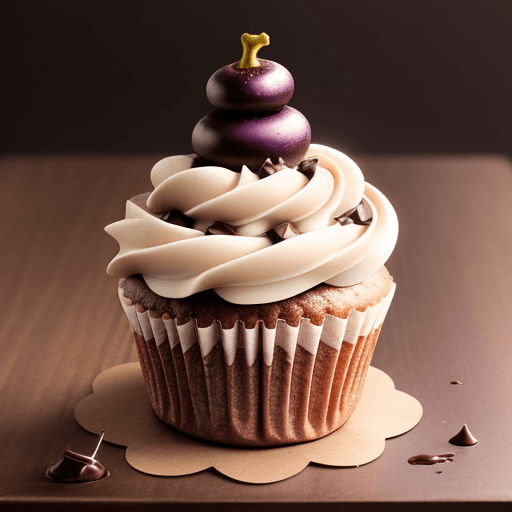 AI generated: a grape cupcake on a   have chocolate on top of it
 wooden table
