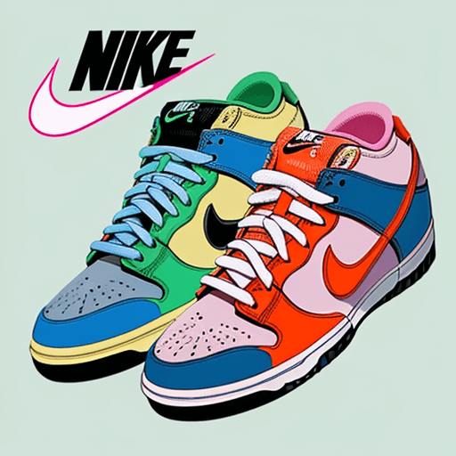 AI generated: concept art for a pair of Nike Dunk SB sneakers in 2D cartoon-style, with an official art aesthetic ...