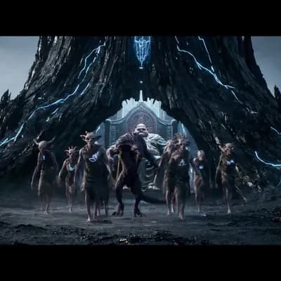 AI generated video: /Artprompt Sci-fi, create a dystopian futuristic scene depicting (a group of strange mystical beings...
