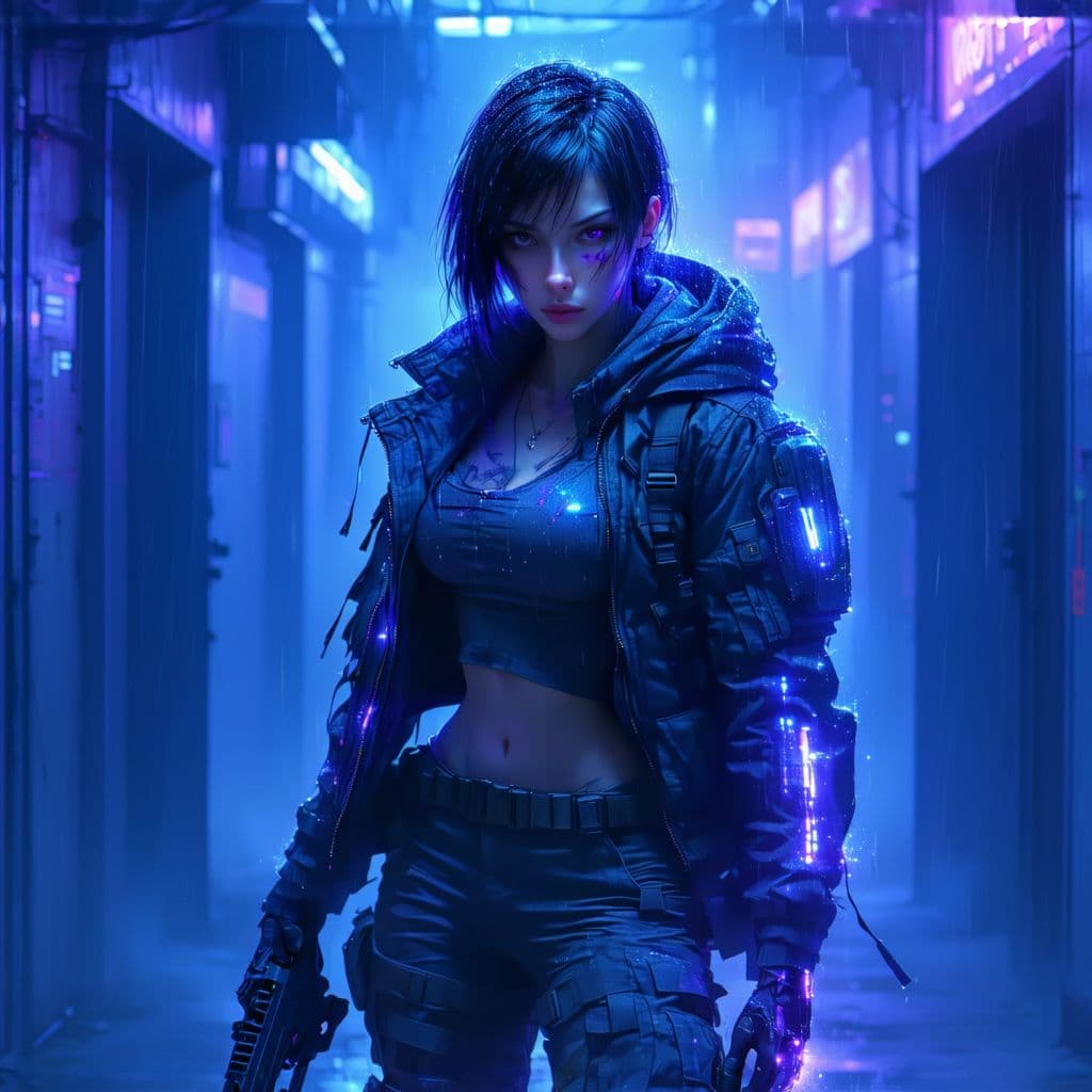 AI generated: (Cyberpunk, futuristic, dystopian cityscape, high detail, cinematic lighting)
A striking female oper...