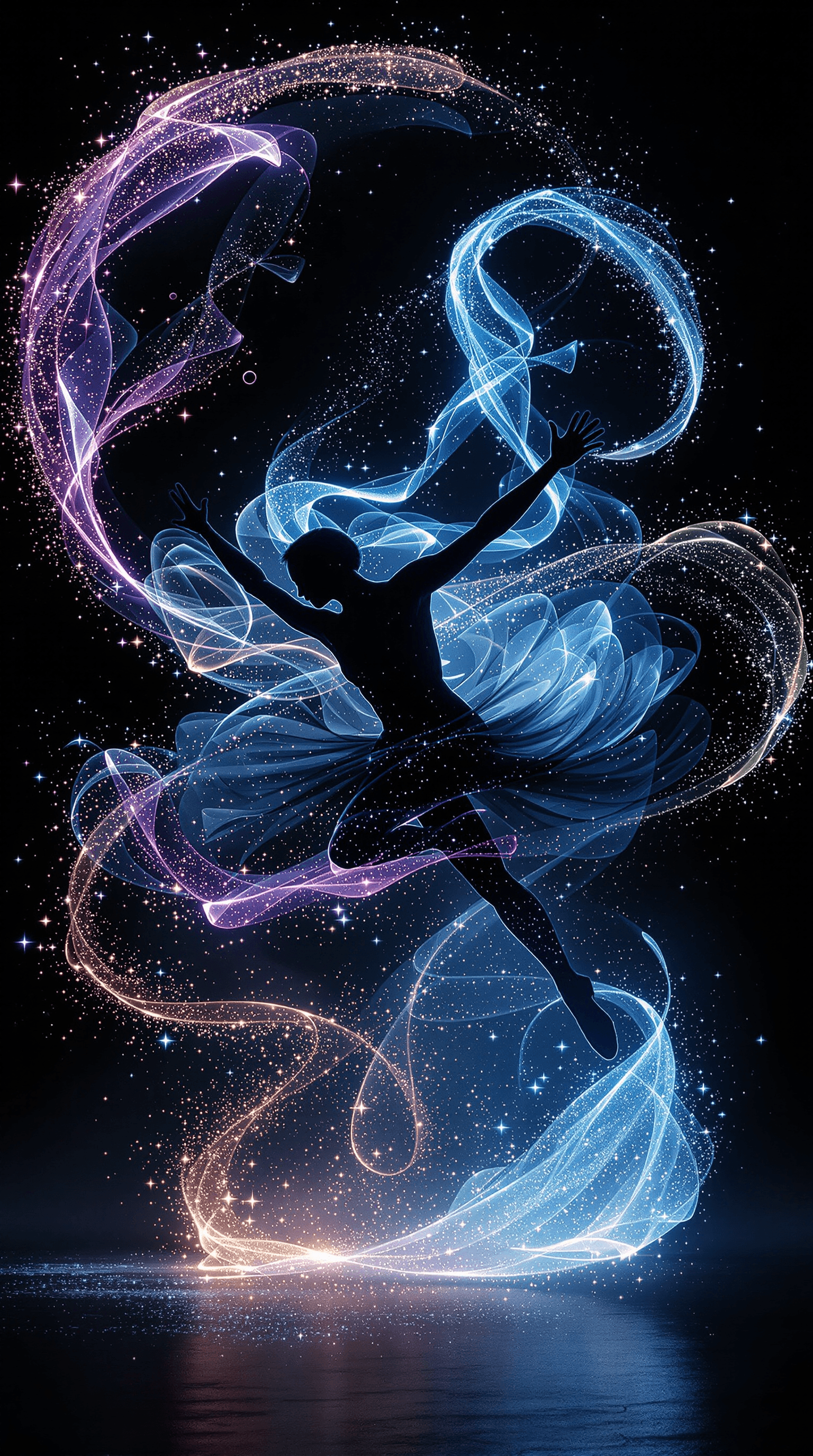AI generated: a dramatic and ethereal scene set in near-total darkness, showcasing the striking silhouette of a da...