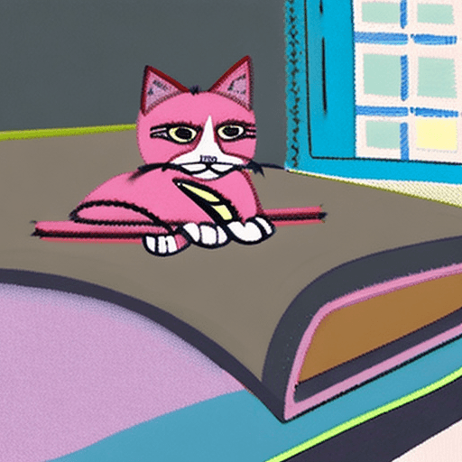 AI generated: Pixar style,The image captures a serene indoor scene featuring two cats lounging comfortably on a co...