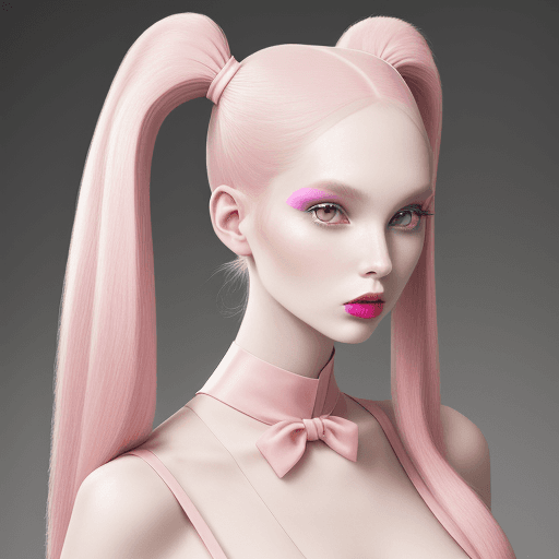 AI generated: Vogue Runway Model with long Pigtails in the style of candycore hair, pale skin and light pink lips ...