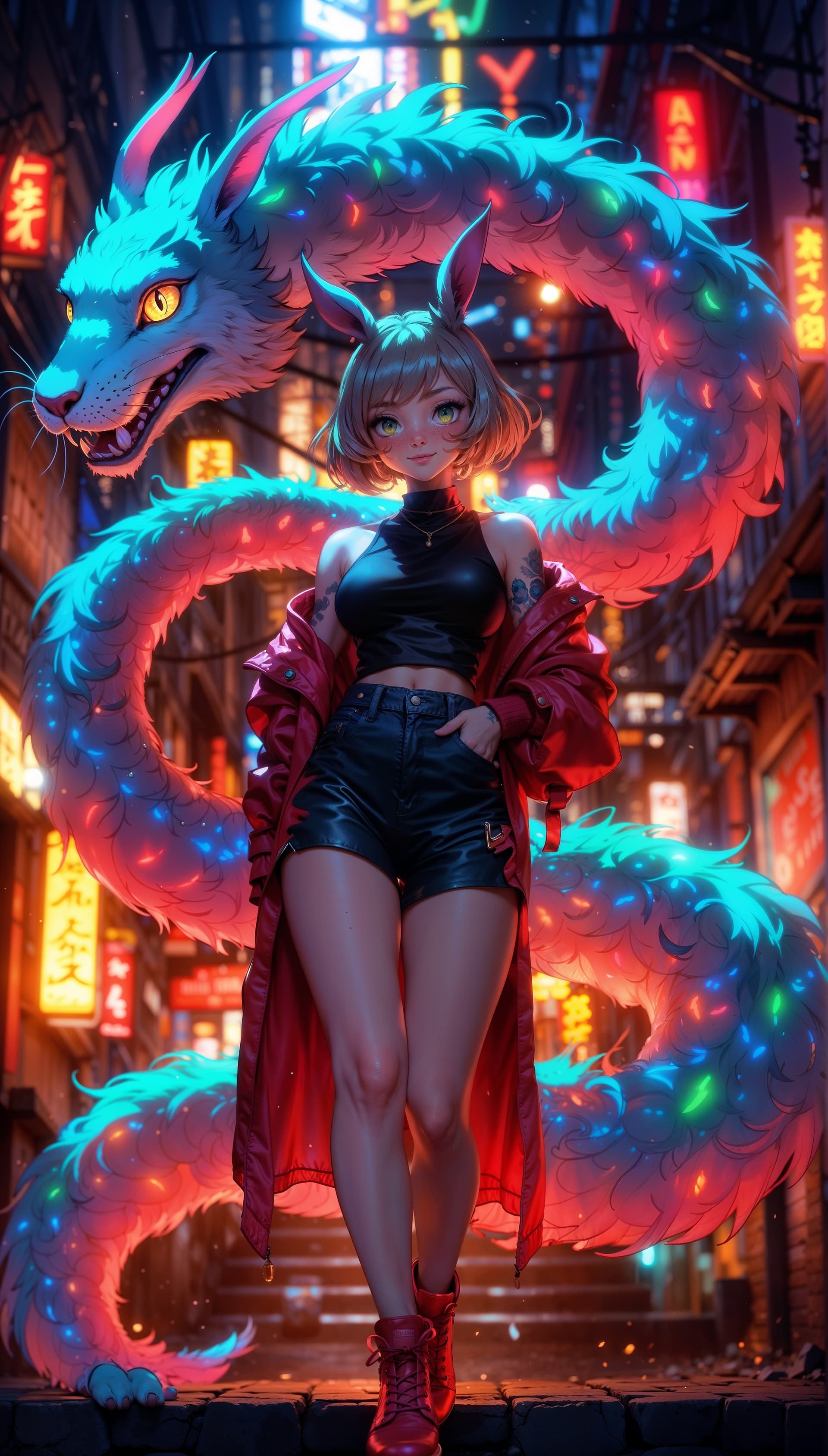 AI generated:  Kyoto Animation stylized anime mixed anthropomorphic (bunny) with tradition Chinese artworks~ A hyb...