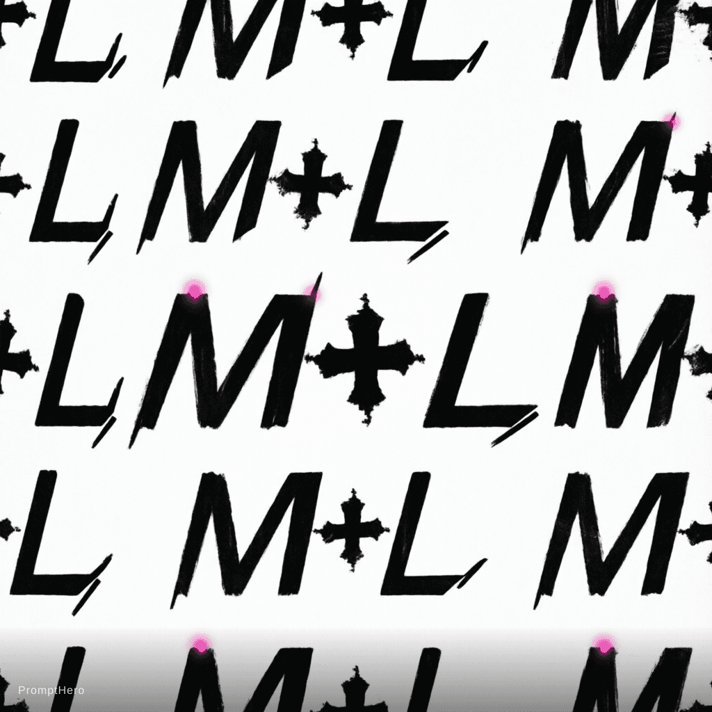 AI generated: create a pattern the text "M+L" in black on white. The pattern should fit exactly into itself on eve...
