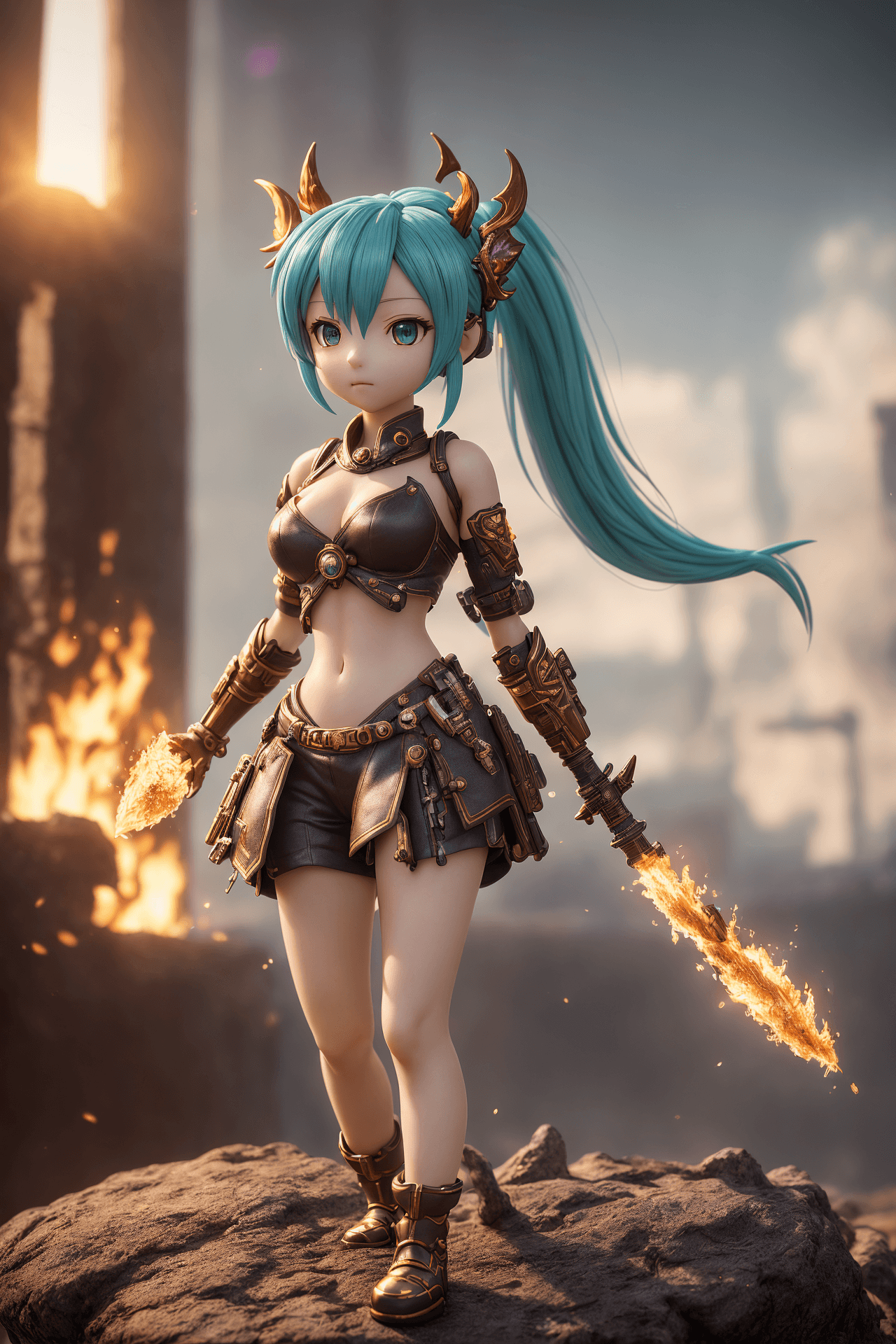 AI generated: chibi fire monster character, female, unreal engine, 8k, (masterpiece, best quality, absurdres:1. 2)...