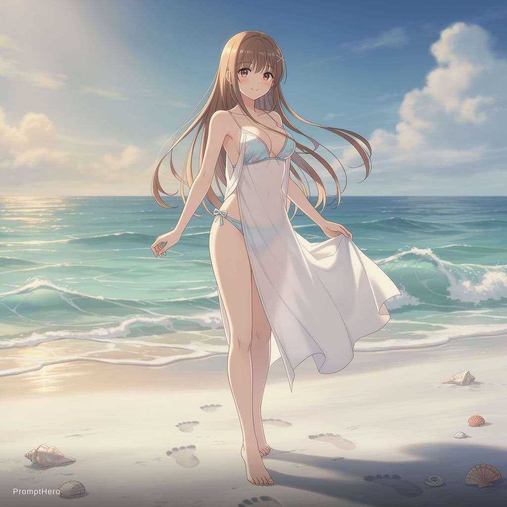 AI generated: a beautiful anime girl in a tiny bikini with big boobs and a big ass