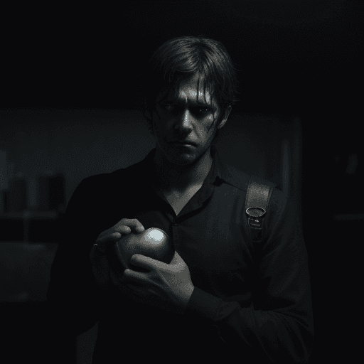 AI generated: A sad man with a broken heart, surrounded by darkness and dystopia