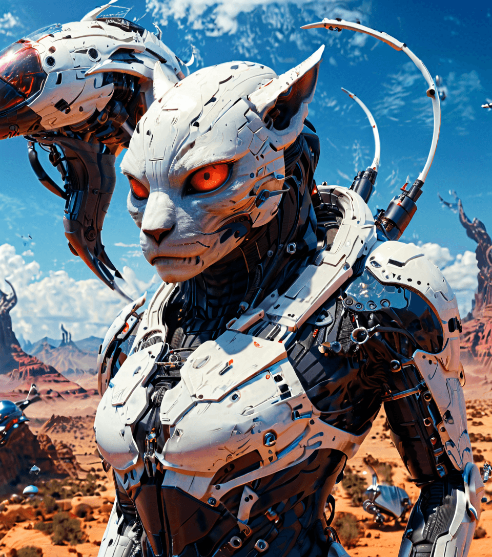 AI generated: Sci-fi style, cyber Cat Vampire, futuristic, technological, alien worlds, space themes, advanced civ...