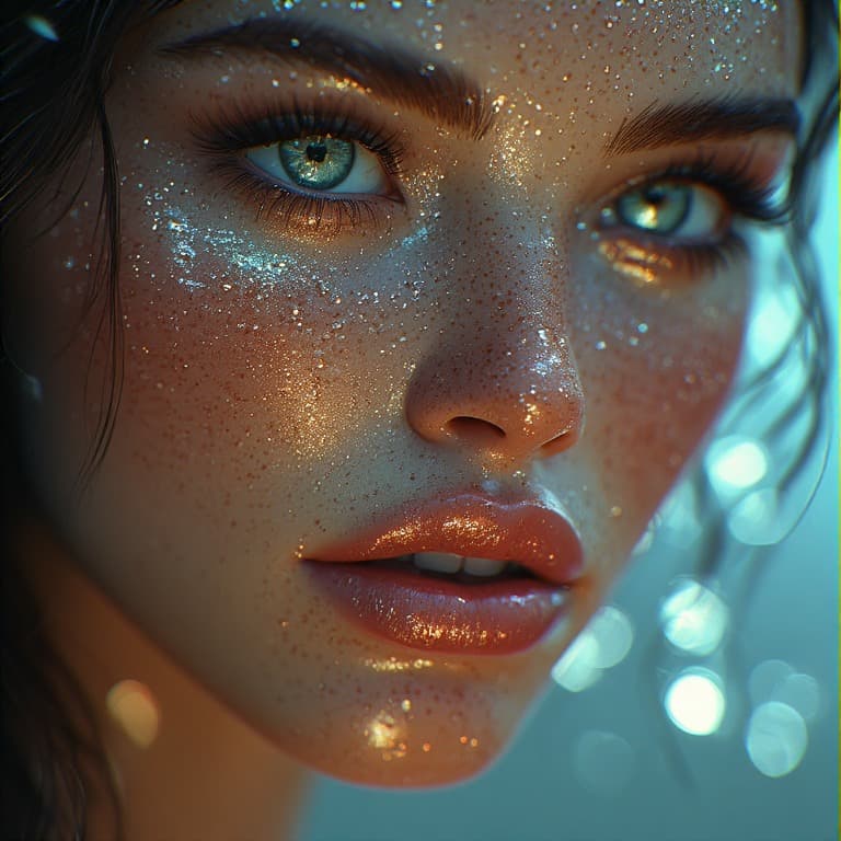 AI generated: Perchance 
Ultra-realistic beauty close-up portrait of a woman with glowing skin, freckles, glossy l...