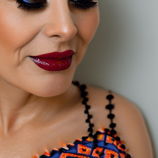 AI generated: a beautiful and detailed head portrait of diane foxington, orange body, black lips, eyelashes, eyebr...