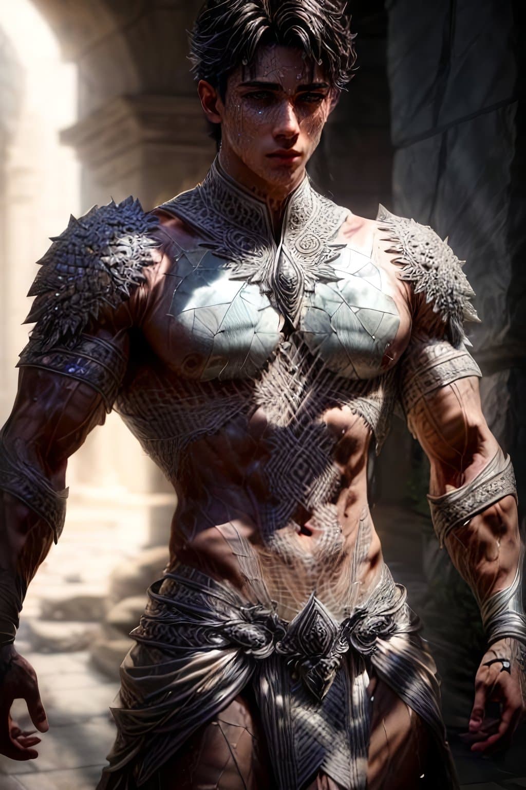 AI generated: a male, (stone skin cracked:1.4), (intricate details:1.22), hdr, (intricate details, hyperdetailed:1...