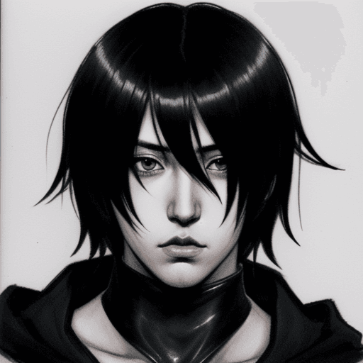 AI generated: old manga style drawing of a beautiful guy face with emo hair like killy from blame! in a  really da...