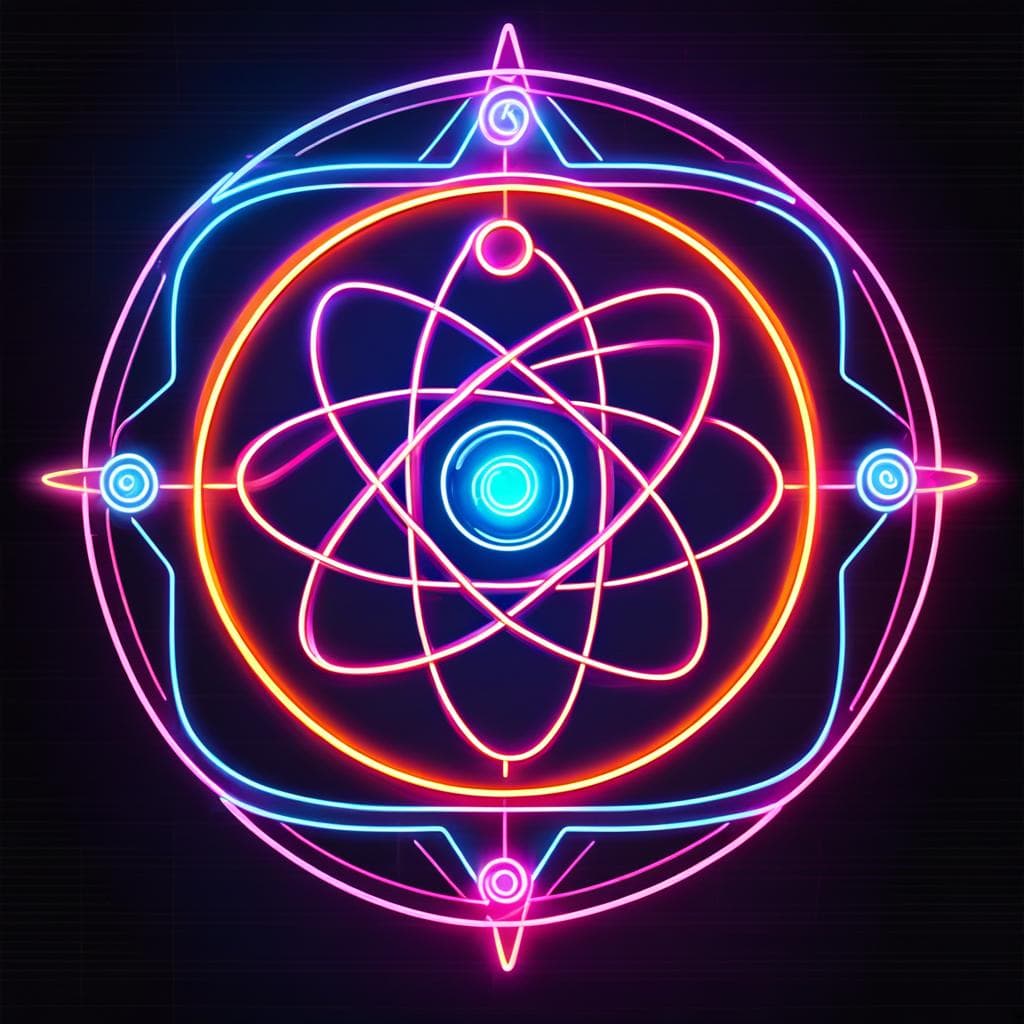 AI generated: neon images of an ATOM SYMBOL, neon colors, CLEAR VISIBLE TEXT: "ATHEIST", highly detailed, 8k quali...
