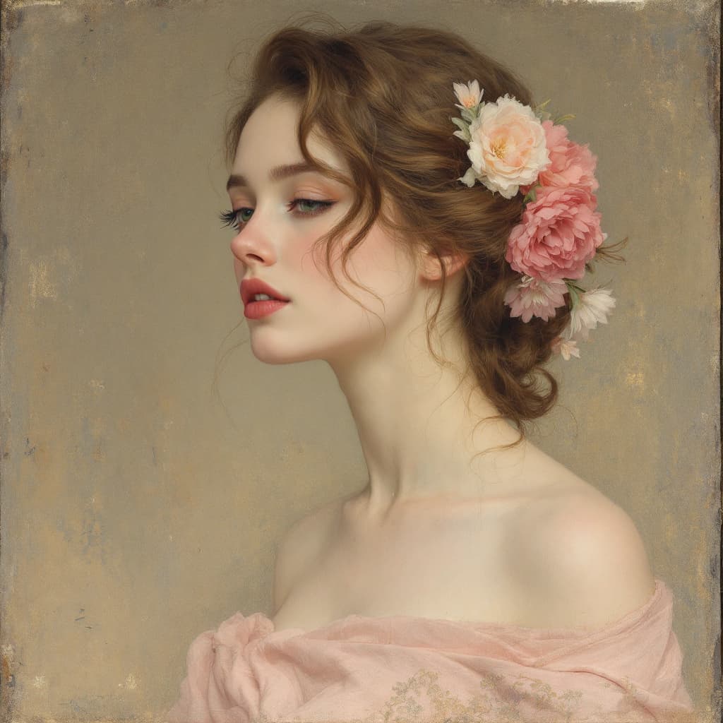 AI generated: Gustav Klimt, Portrait of a Young Woman with Beautiful Sensual Eyes - Mixed Media, Chalk
Serene Port...
