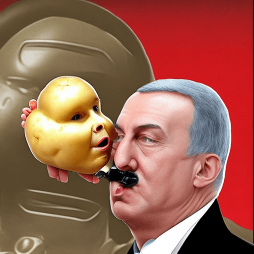 AI generated: generate a cyborg version of Lukashenko kissing a potato

