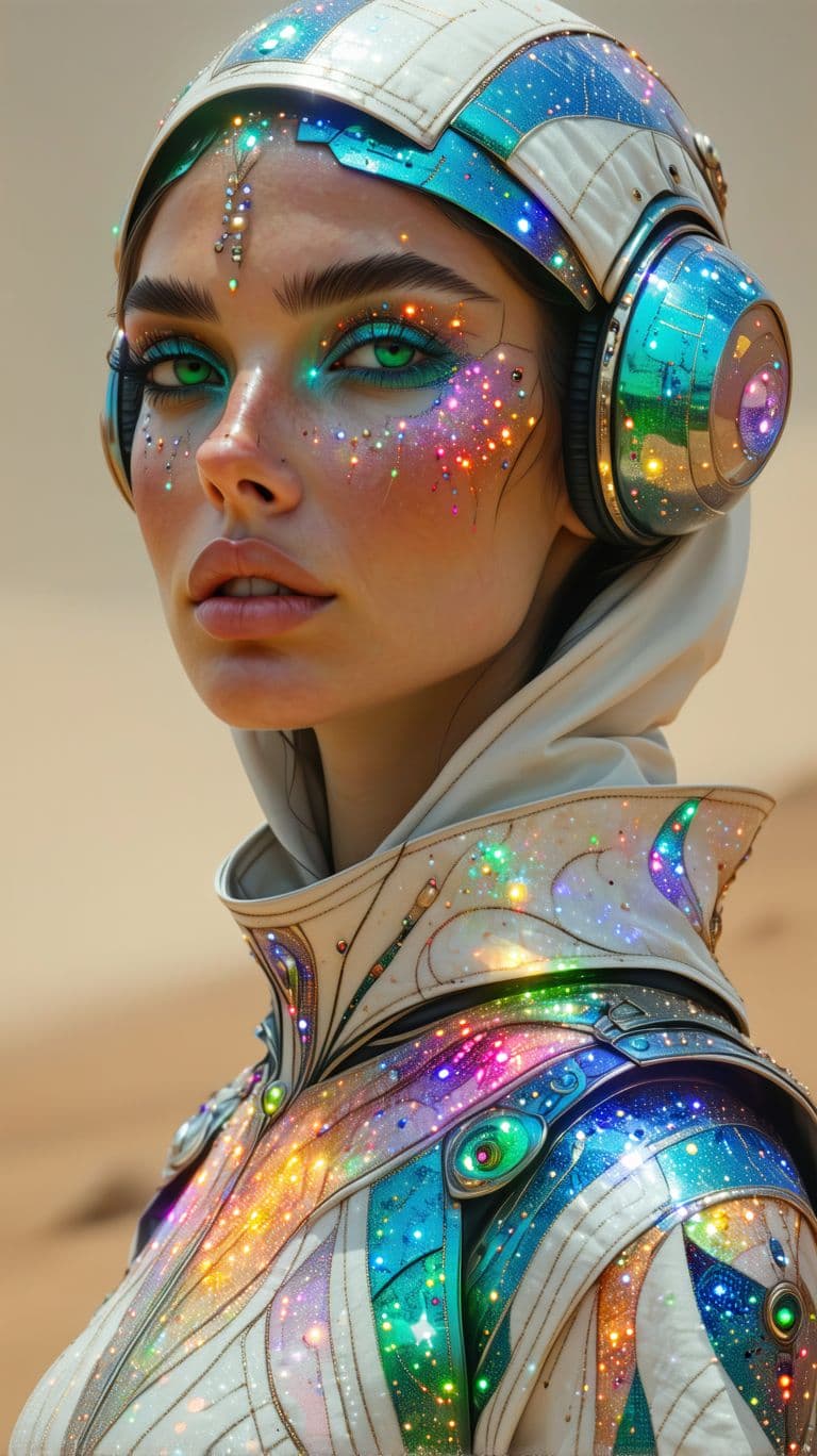 AI generated: Fashion on Mars like Persian style , futuristic , using iranian elements , persian patterns for fabr...