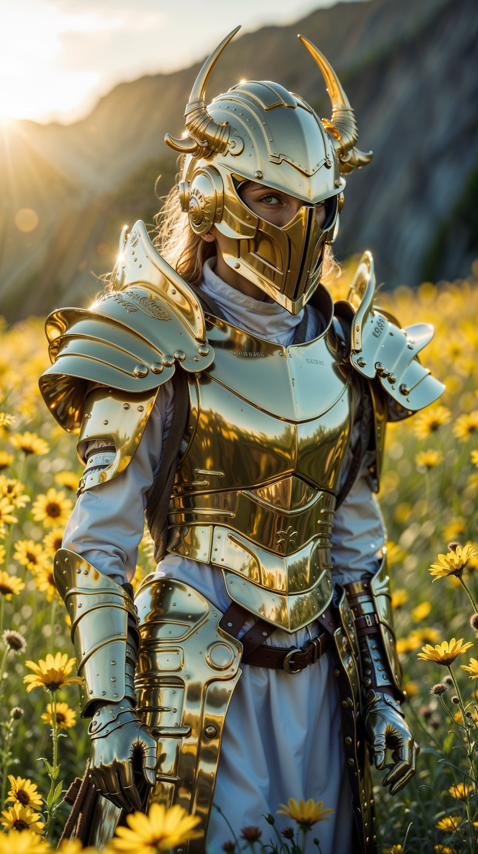 AI generated: In the Style of Adrian Smith. Golden Radiance Knight: Armor gleams with luminous golden reflections,...