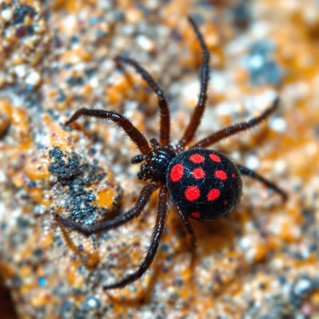 AI generated: photography of a black widow spider, with red spots
