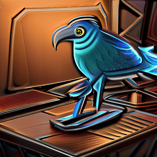 AI generated: digital painting of bronze (metal raven), automaton, all metal, glowing magical eye, intricate detai...
