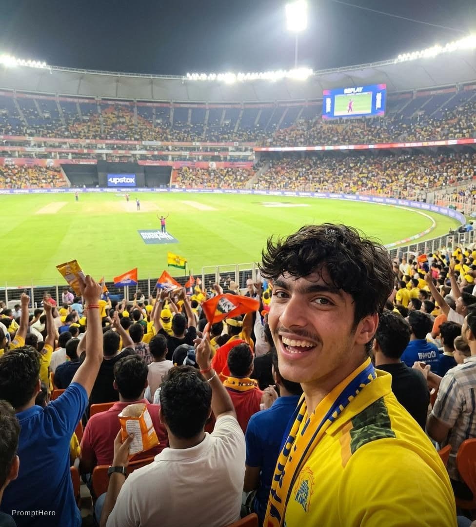 AI generated: Make me iam sitting in cricket stadum 
