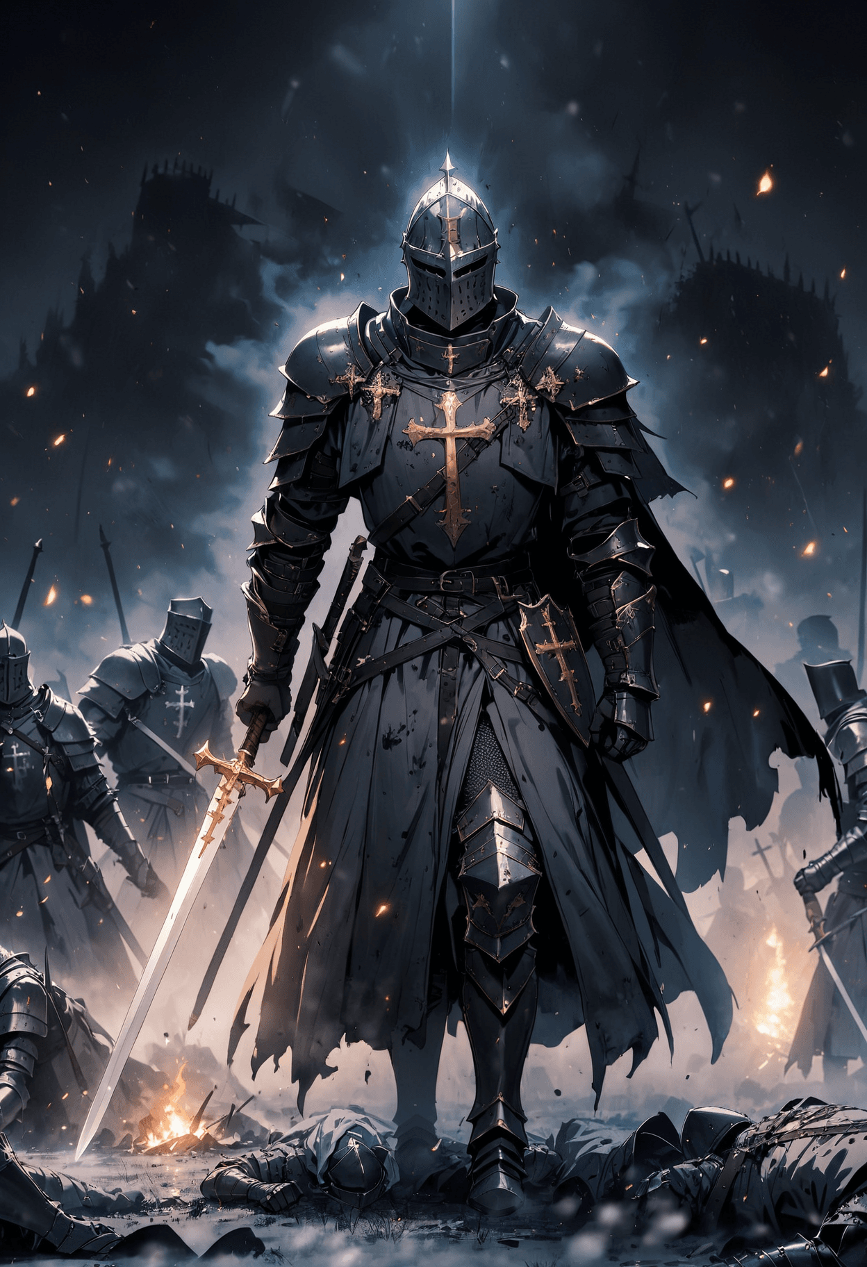 AI generated: KNIGHT CRUSADER, HELMET, POINTY CRUSADER HELMET, GREAT HELM, GREAT HELM WITH A CROSS, FLAT GREAT HEL...