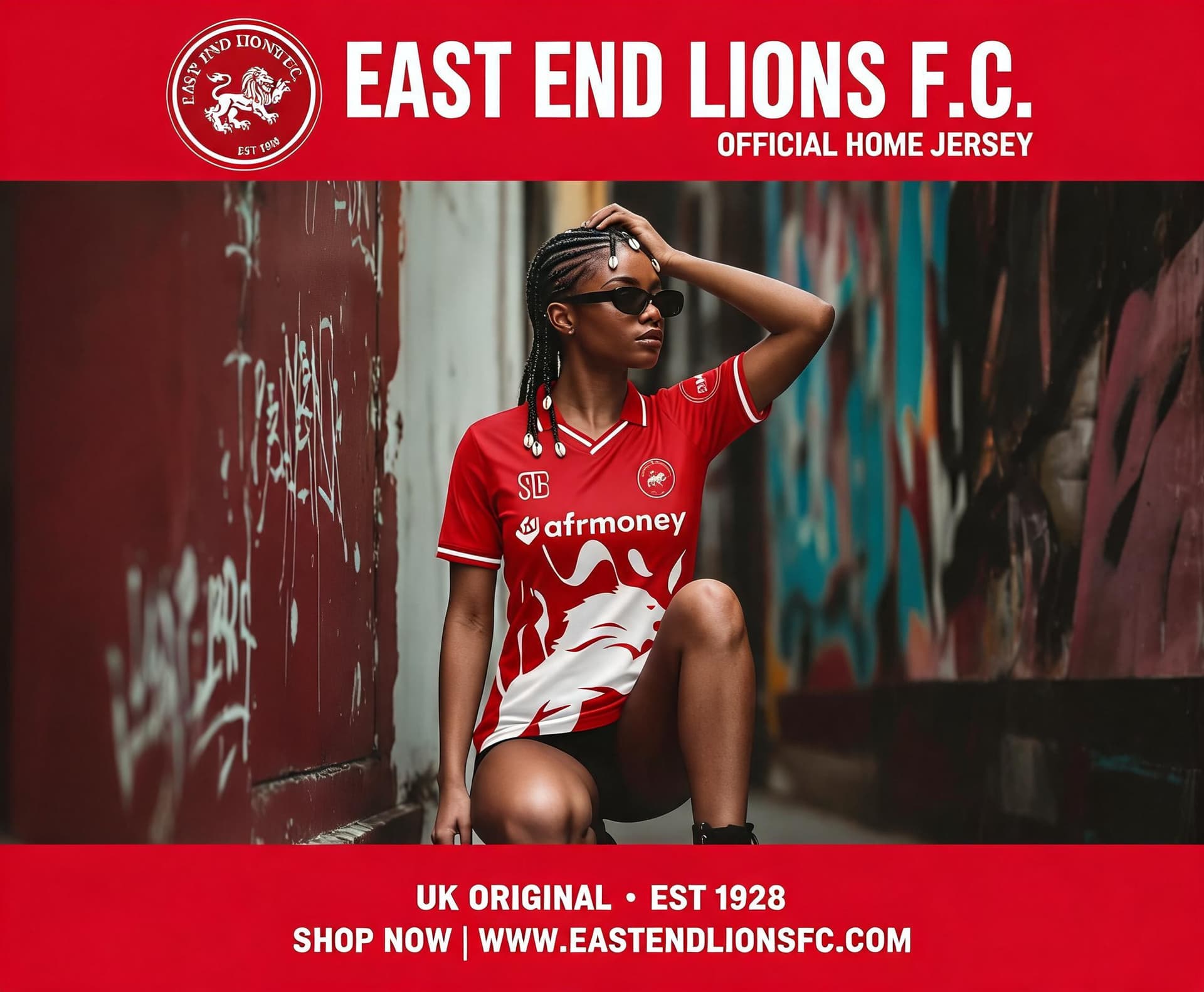 AI generated: 00% Original from the UK . East End Lions Jersey

generate a promotional flyer for the jersey