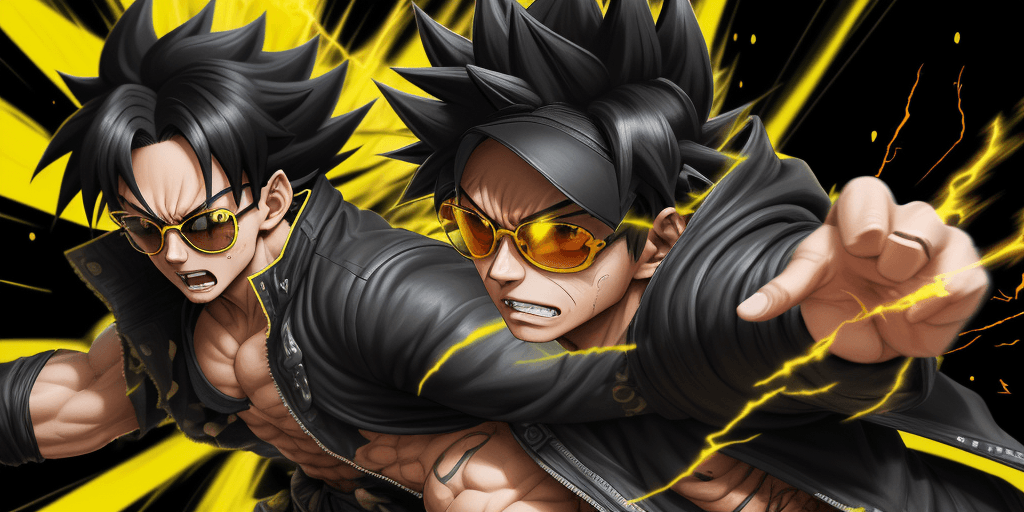 AI generated: painterly style, male character wearing black cap, black jacket and transparent sunglasses looking l...
