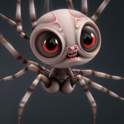 AI generated: cute spider kawai, big eyes, friendly appearance, hairless, hanging from the gutter, illustration, 3...