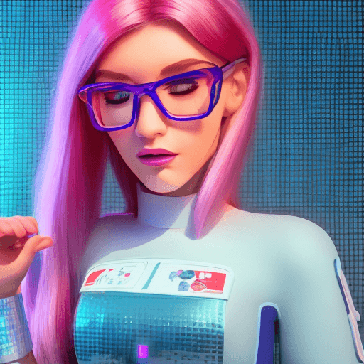 AI generated: a futuristic girl in a plastic outfit standing with glasses, in the style of realistic lighting, 8k ...