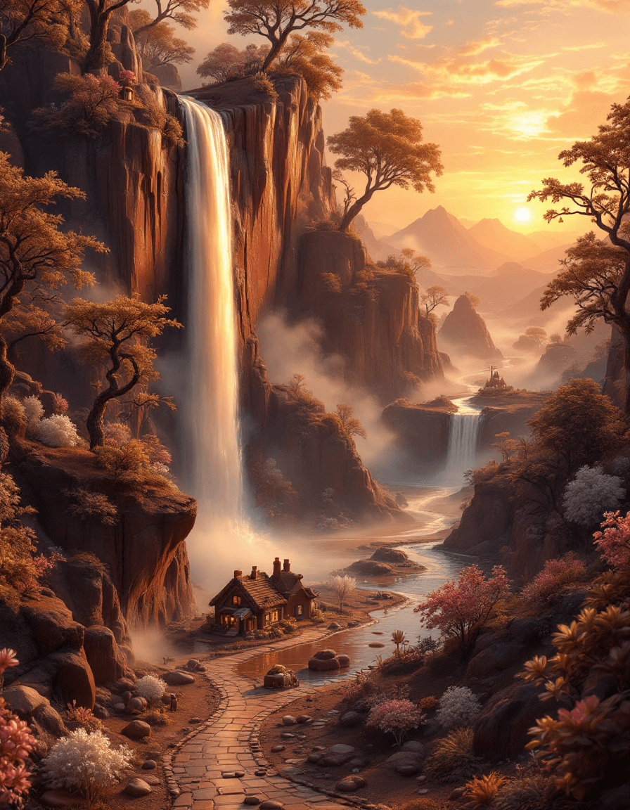AI generated: An awe-inspiring, photorealistic fantasy landscape where everything is made entirely of chocolate. A...
