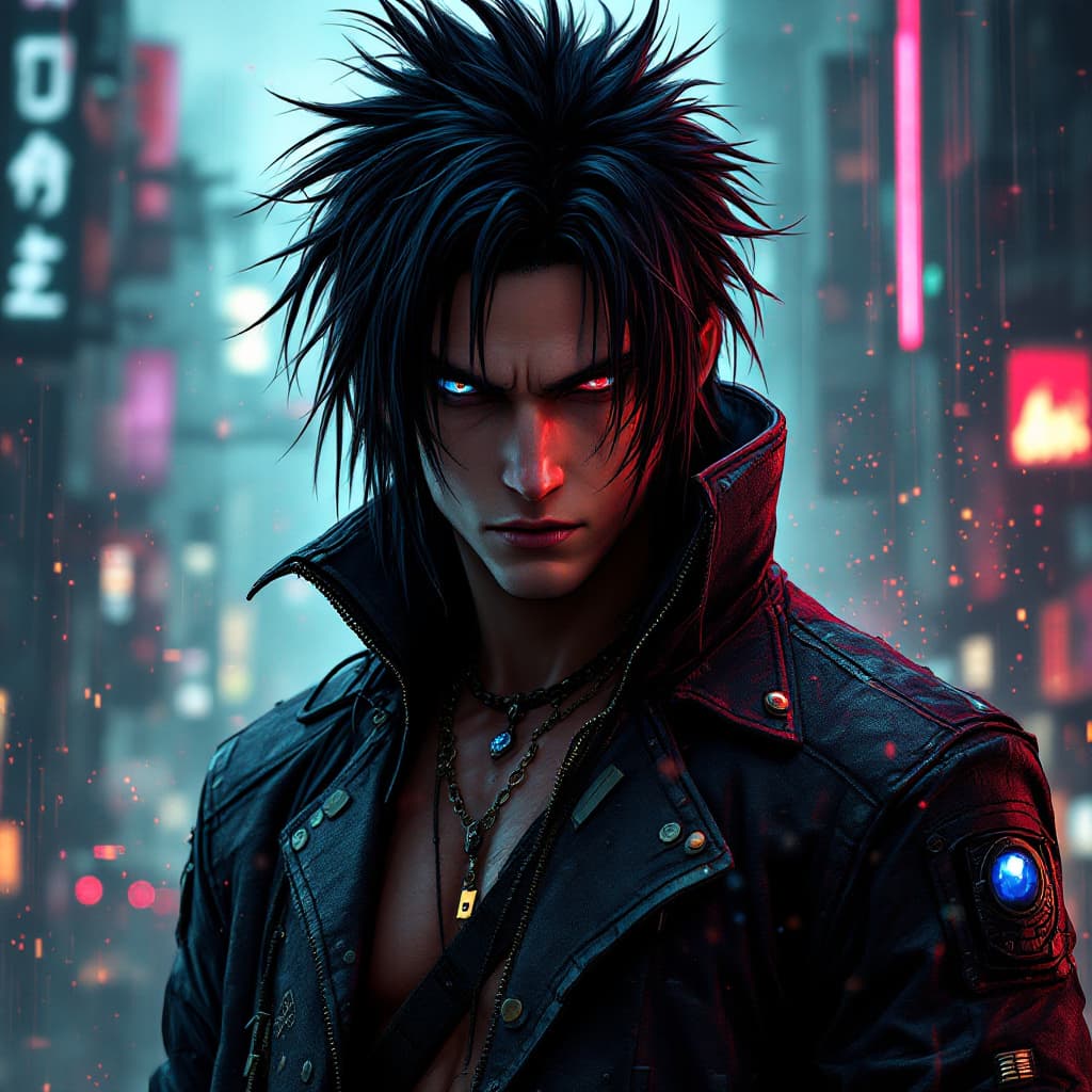AI generated: sasuke from naruto cyberpunk style